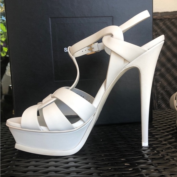 YSL SAINT LAURENT White Tribute Platform Sandals size 41 ( fits 10- 10,5) - Picture 7 of 16